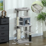 Arbre à Chat Tour de Jeux pour Chats Centre d'Activités avec Poteaux à Griffer en Sisal Niche Hauteur 132 cm Gris
