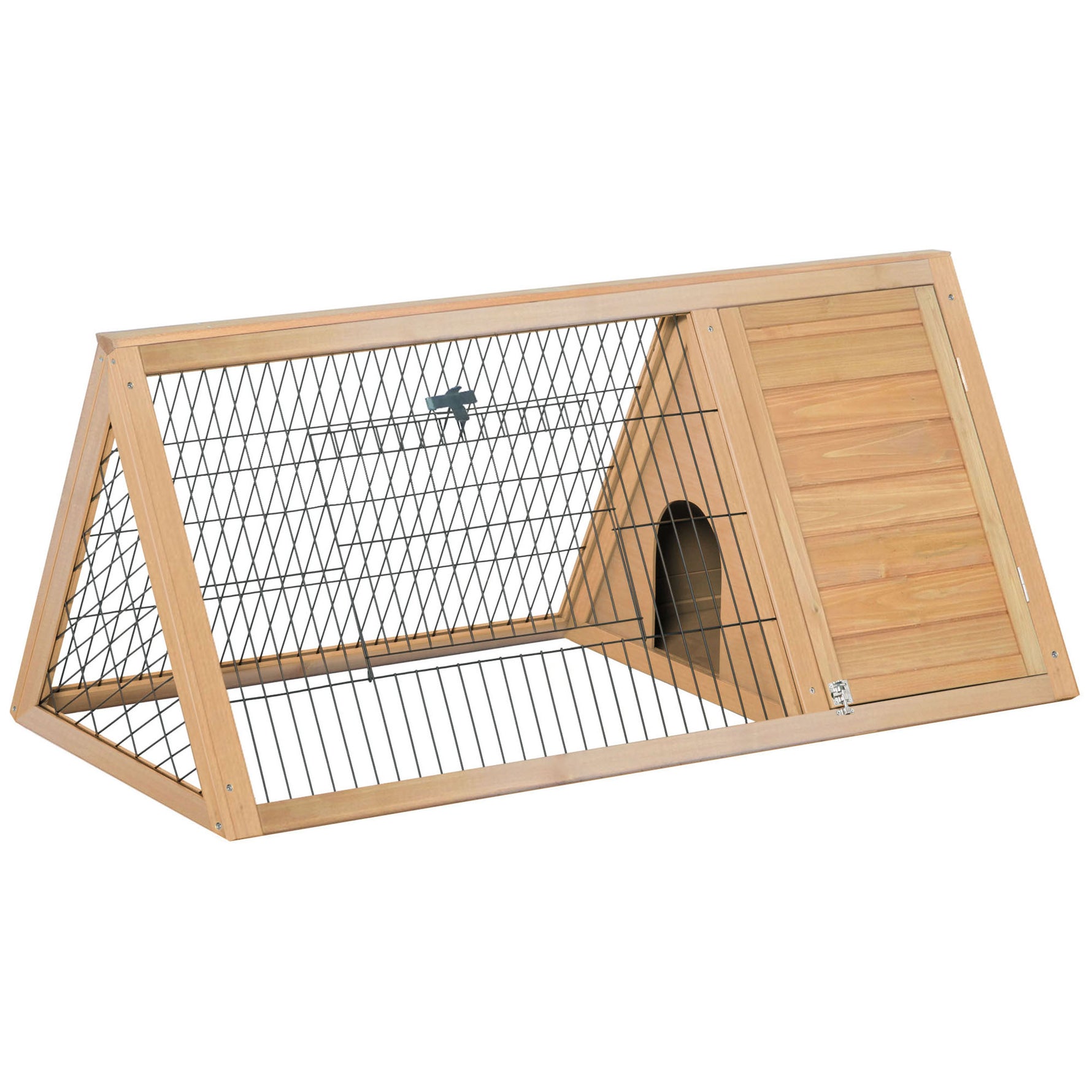 Clapier triangulaire de sol enclos extérieur niche double porte convient aux lapins poules tortue terrestre dim. 116L x 62,2l x 52,5H cm bois massif pin