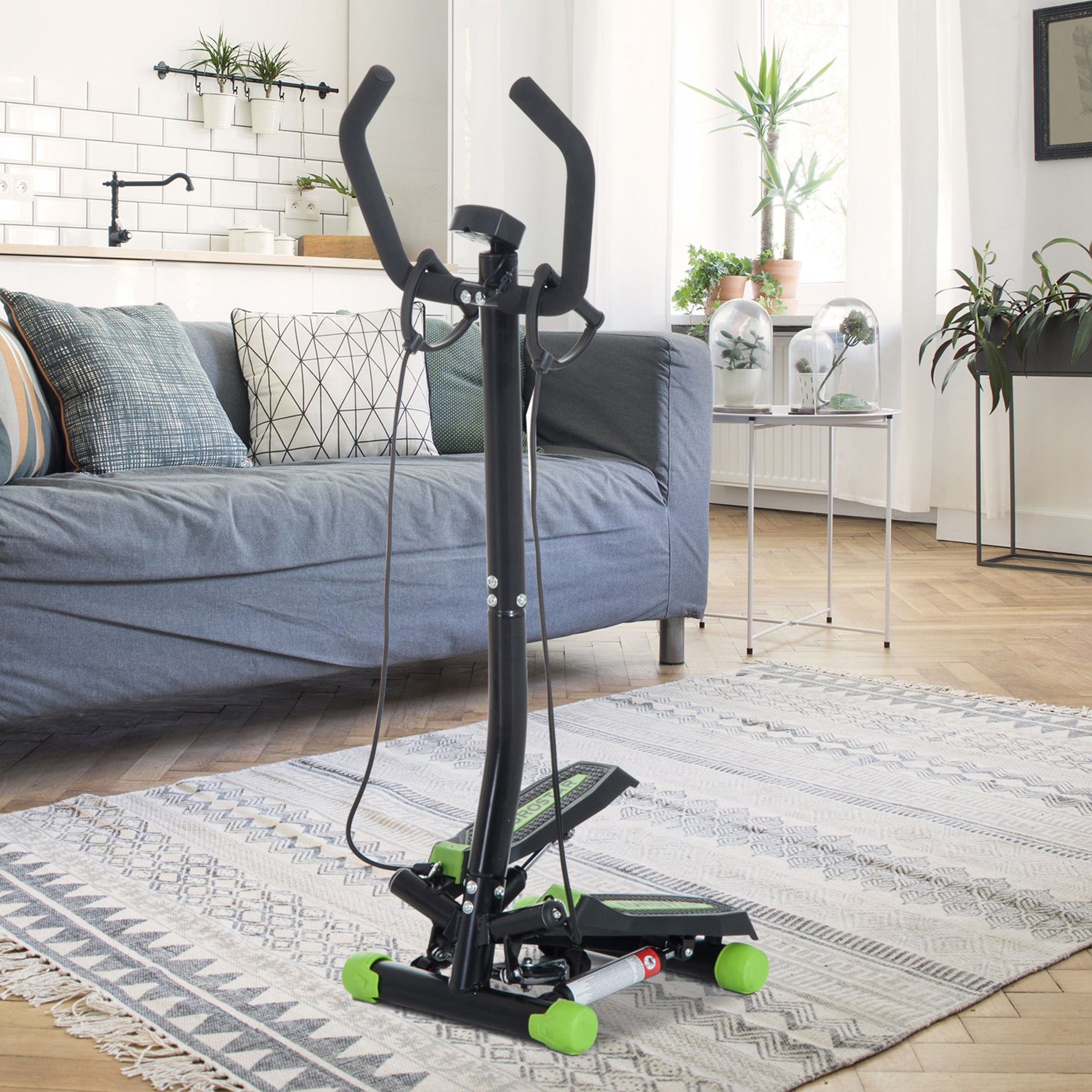 Stepper avec guidon, stepper de fitness avec écran LCD, pédales antidérapantes, marche d'escalier pour maison, bureau, salon, salle de sport, vert et noir