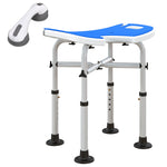 Tabouret de douche siège de douche hauteur ajustable 39-51,5 cm barre d'appui à ventouse patins à ventouse bleu foncé