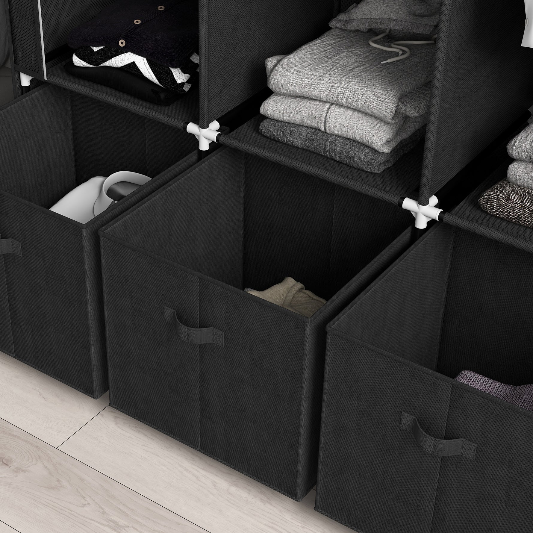 Armoire de rangement en tissu pliable avec 5 étagères, 2 tringles et 3 tiroirs en tissu 125L x 43l x 162.5H cm