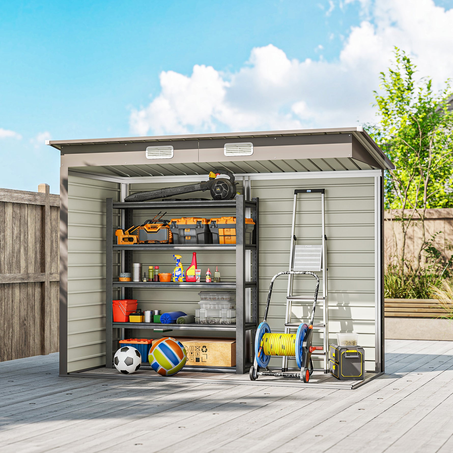 Abri de jardin en métal 3 m² facile à monter, cabane de jardin structure en acier galvanisé améliorée gris clair
