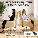 Sedia da ufficio ergonomica con braccioli ribaltabili a 5 livelli, poltrona da ufficio reclinabile in tessuto teddy, crema
