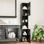 Meuble colonne de salle de bain 2 placards avec étagères réglables + 2 niches 30 x 30 x 181,5 cm noir