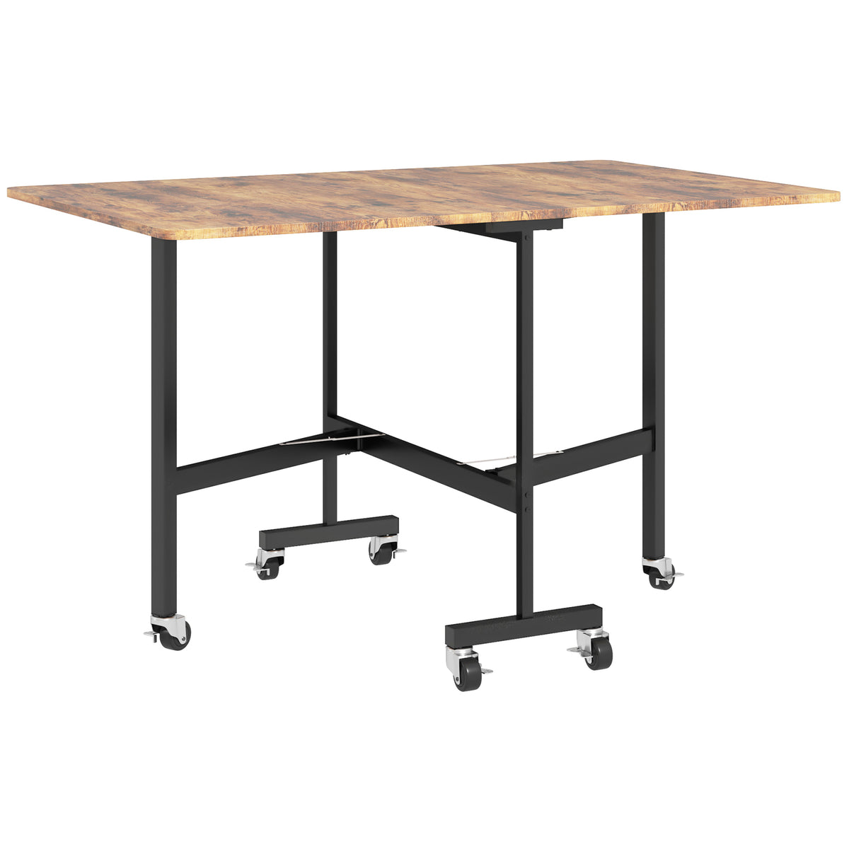 Table pliante cuisine table à manger pliable avec 2 abattants 6 roues pour 4-6 personnes 120 x 80 x 73 cm, brun rustique