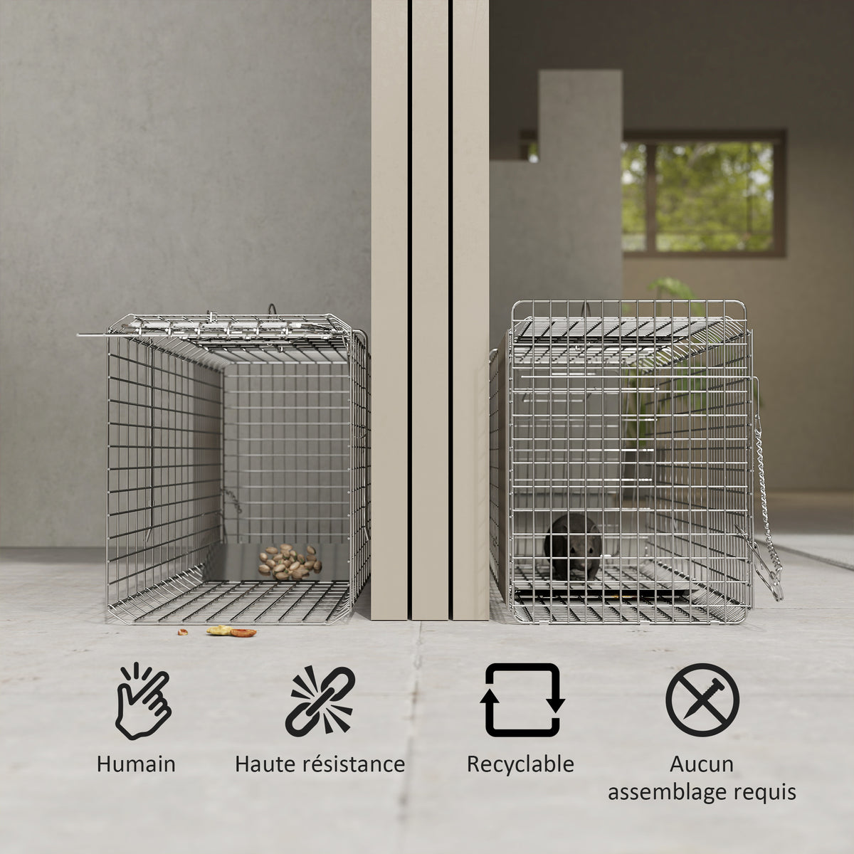 Opvouwbare vangkooi voor kleine dieren zoals ratten en muizen - 2 deuren handvat 81 x 26 x 34,5 cm grijs staal