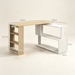 Bureau d'angle bureau informatique modulable bibliothèque intégrée + étagère 3 niveaux blanc et bois naturel