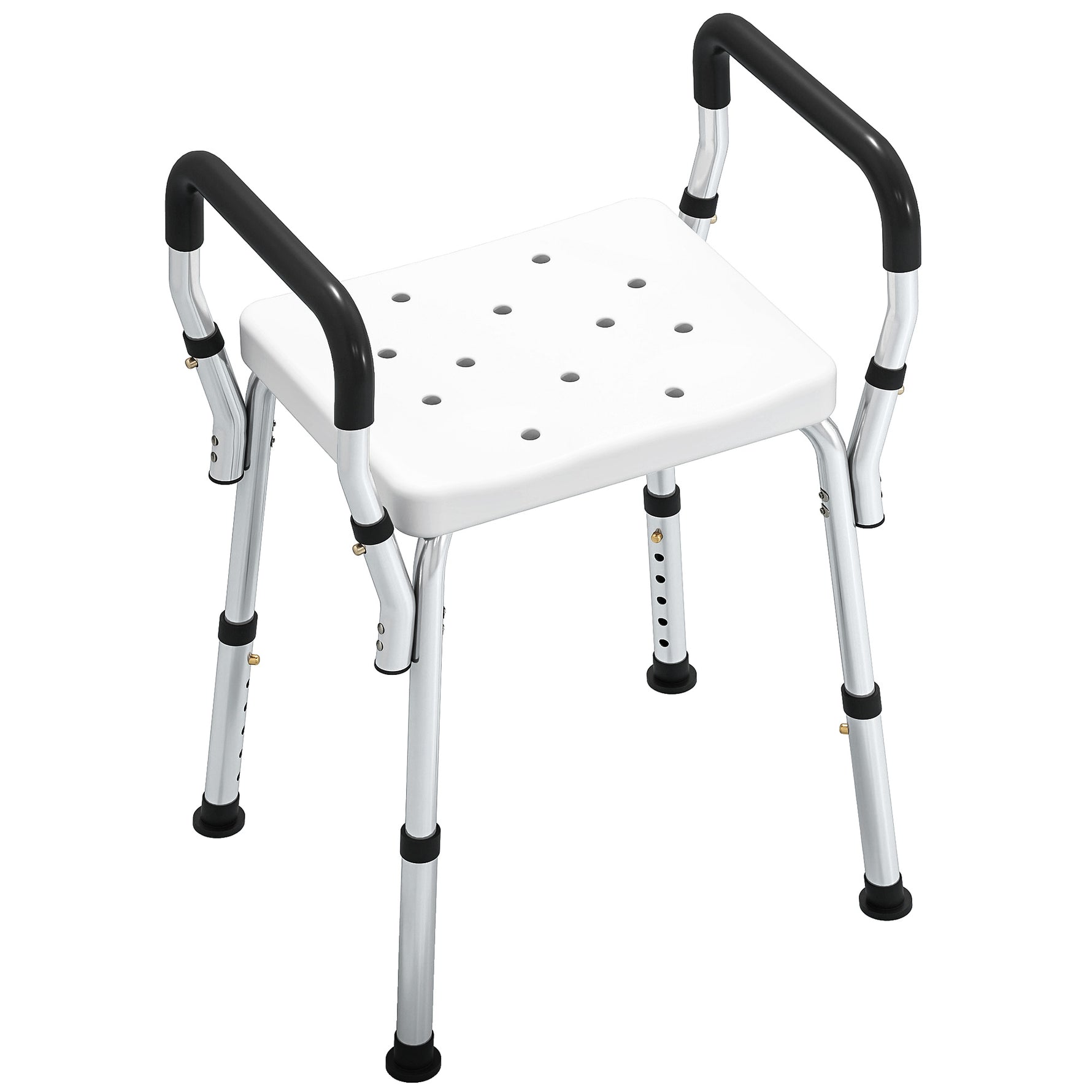 Tabouret de douche pour personnes âgées et handicapées avec accoudoirs, hauteur réglable, patins antidérapants, blanc