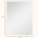 Miroir mural rectangulaire 90 x 70 cm, cadre en bois blanc, idéal pour la salle de bain, salon ou chambre