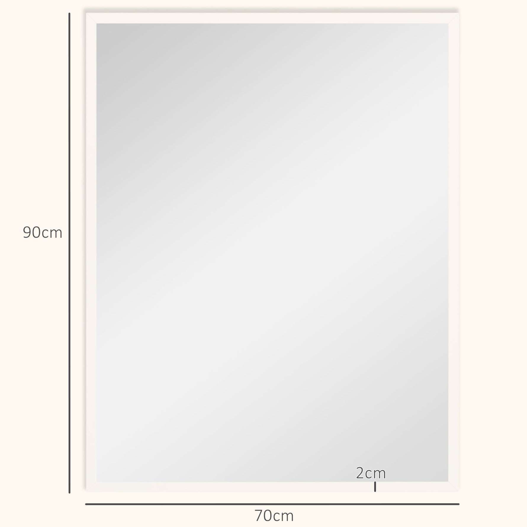 Miroir mural rectangulaire 90 x 70 cm, cadre en bois blanc, idéal pour la salle de bain, salon ou chambre