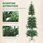 Sapin de Noël artificiel 210 cm, arbre de Noël slim avec 300 lumières 8 modes d'éclairage 826 branches articulées, vert
