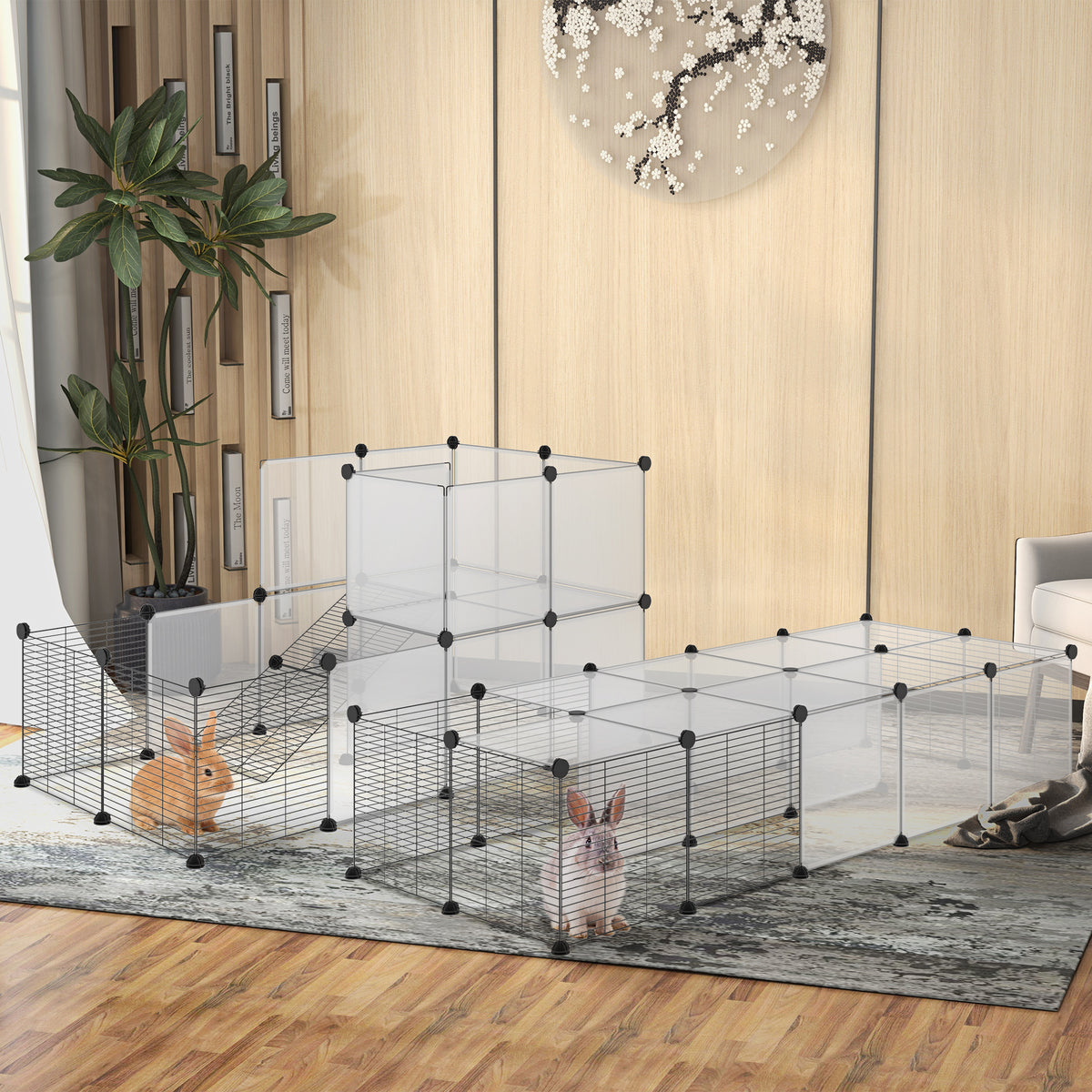 Set van 2 DIY-designomheiningen voor kleine dieren, modulaire kooi voor cavia's, konijnen en chinchilla's