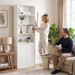 6-Tier Bookcase, Storage Unit, 60 x 24 x 182 cm with 4 Open Compartments and 2 Doors, White
