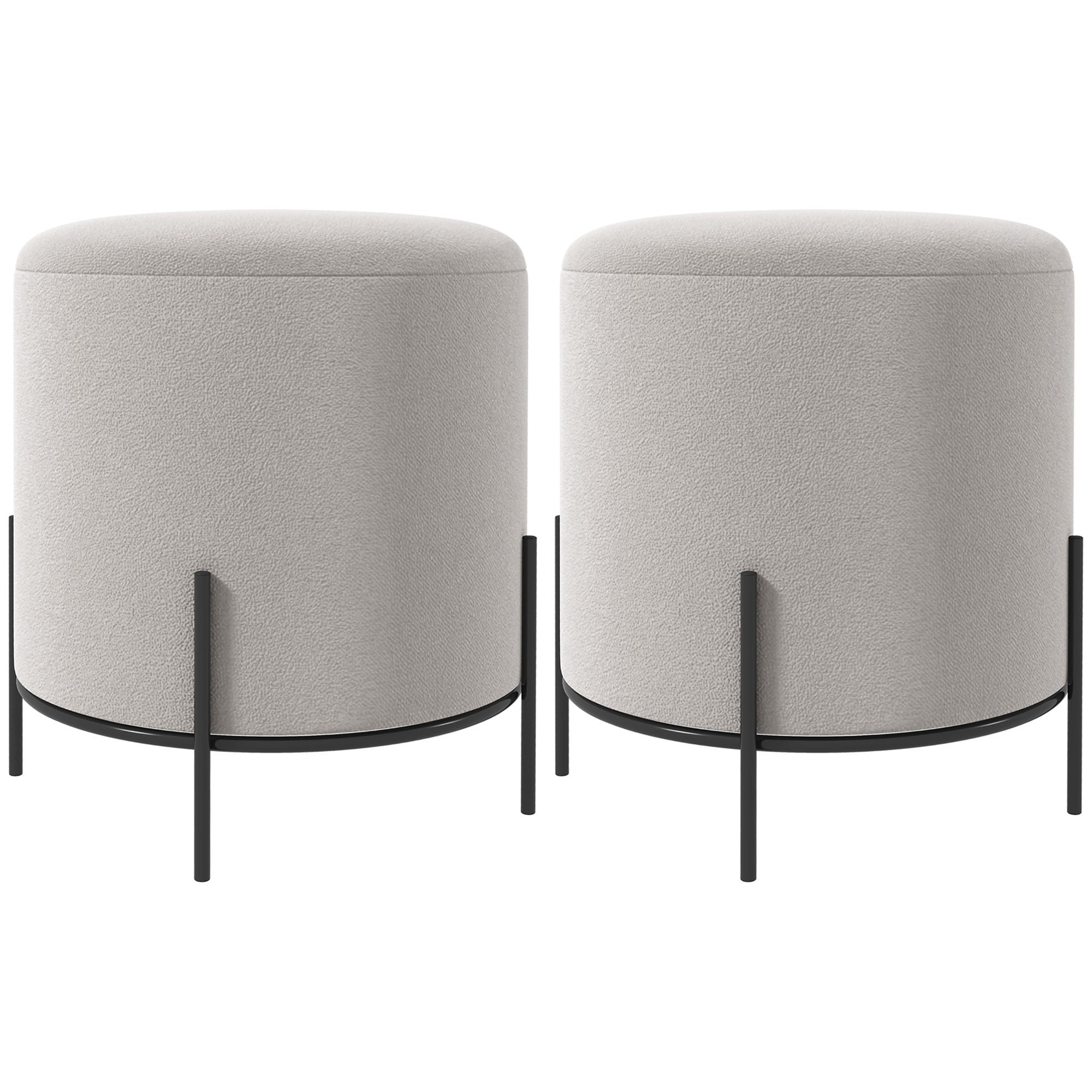 Lot de 2 poufs ottoman tabouret pouf repose-pied en velours pieds en acier pour salon chambre Ø 35 x 38 cm gris clair