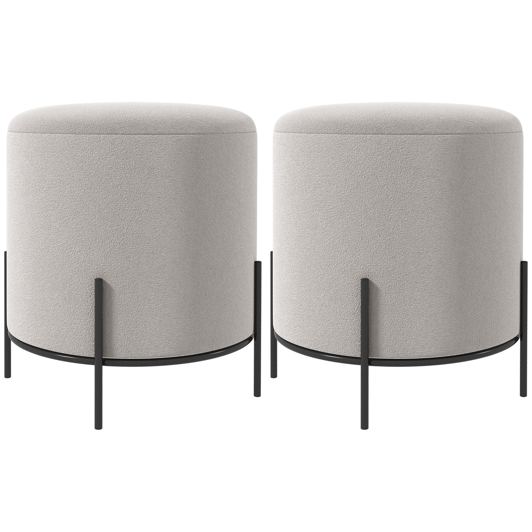 Lot de 2 poufs ottoman tabouret pouf repose-pied en velours pieds en acier pour salon chambre Ø 35 x 38 cm gris clair