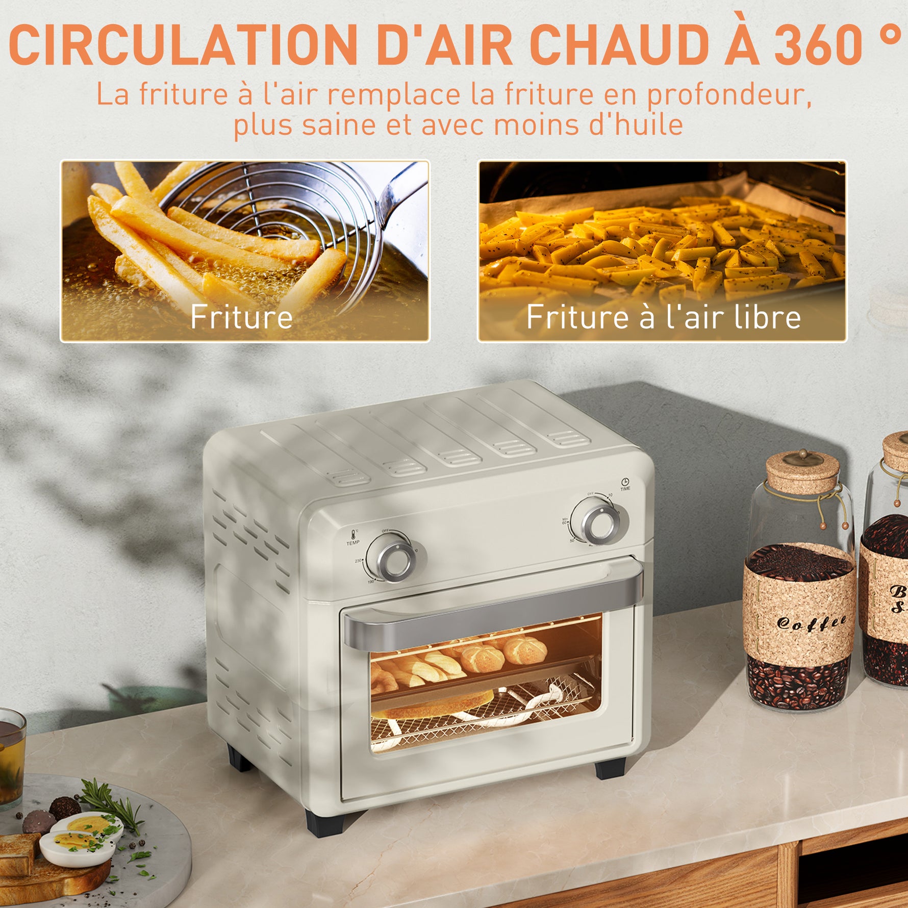 10L Friteuse sans huile mini four à air chaud 1 000 W avec température réglable 80°C-230°C, minuterie, 32x27,2x29,8cm