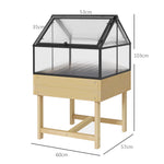 Miniserre op poten afm. 60L x 57b x 103H cm, dubbel openslaand dak, polycarbonaat panelen, staal, behandeld dennenhout