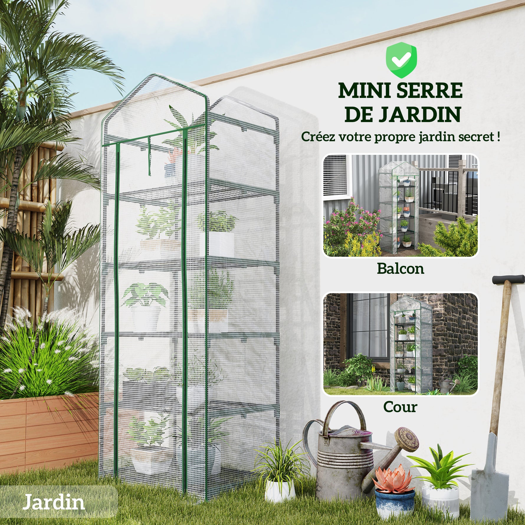 Serre de jardin balcon étagère serre 5 niveaux 0,69 x 0,49 x 1,93 m acier bâche amovible PE blanc