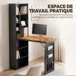 Bureau Informatique Pliable avec Pochette Suspendue, Compartiments Ouverts et Étagère Réglable, Noir