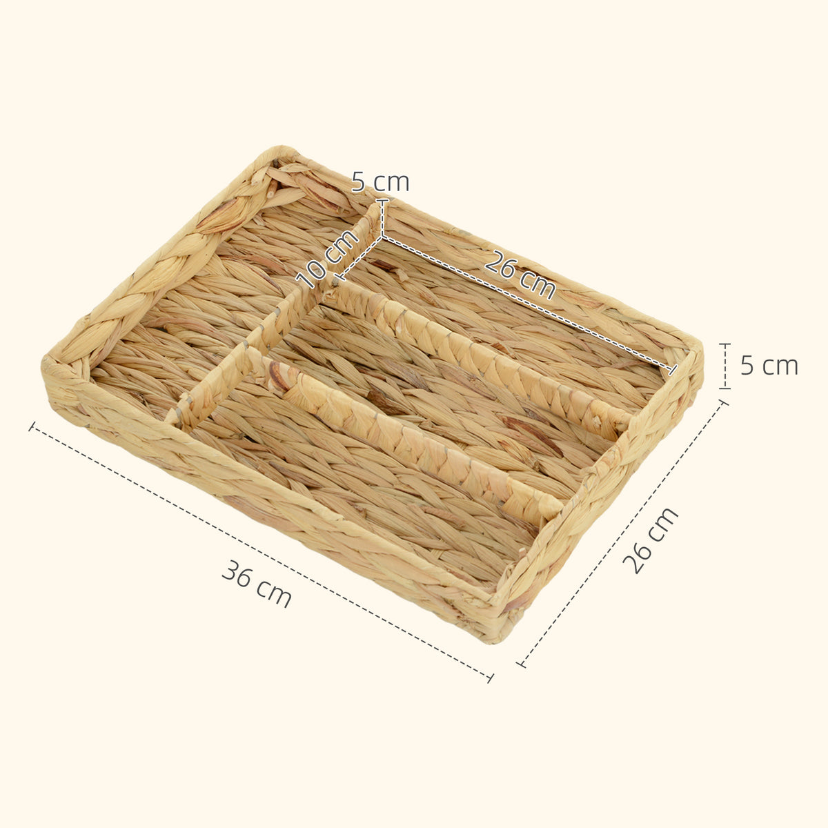 Panier de rangement tressé en jacinthe d'eau avec 4 compartiments, pour salle de bain, chambre à coucher, naturel