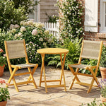 Salon de Jardin Ensemble Bistro 3 Pièces Table Ronde et 2 Chaises Pliables Design Boho Bois d'Acacia Cordage PP Naturel