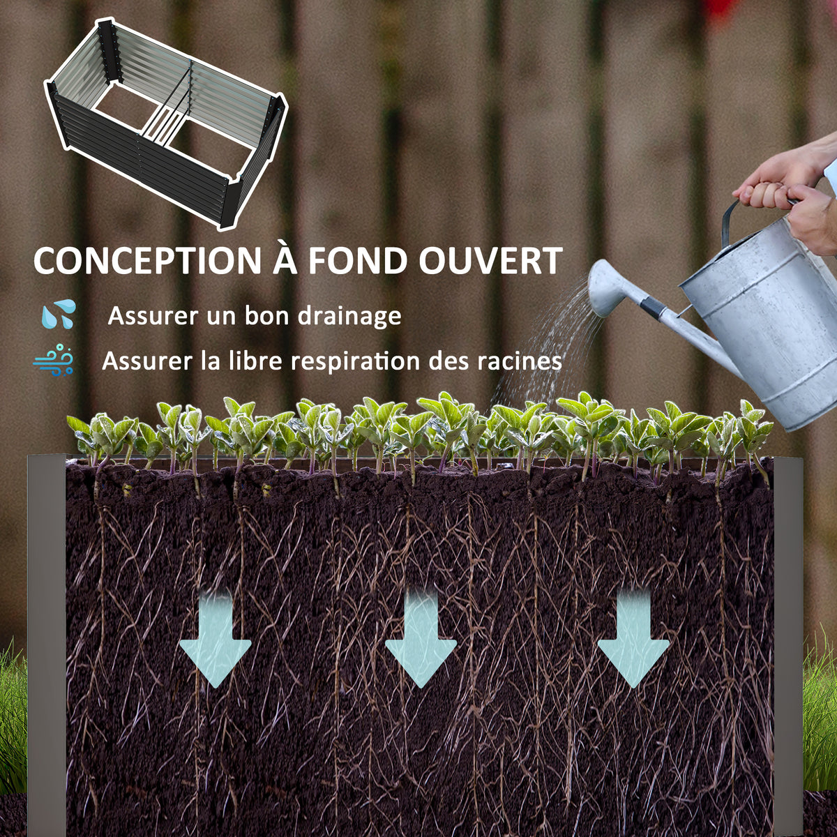 Lot de 2 lits de jardin surélevés carrés potagers cadre en acier galvanisé fond ouvert 120 x 60 x 60 cm gris foncé
