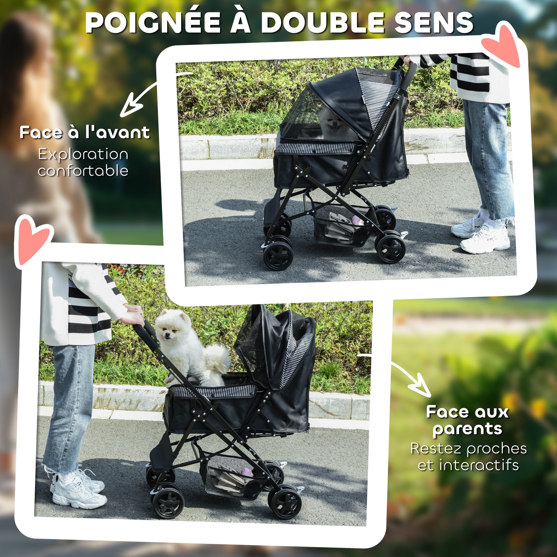 Poussette pour chien animaux de compagnie pliable 4 roues EVA guidon réglable panier 76,5 x 52 x 95 cm