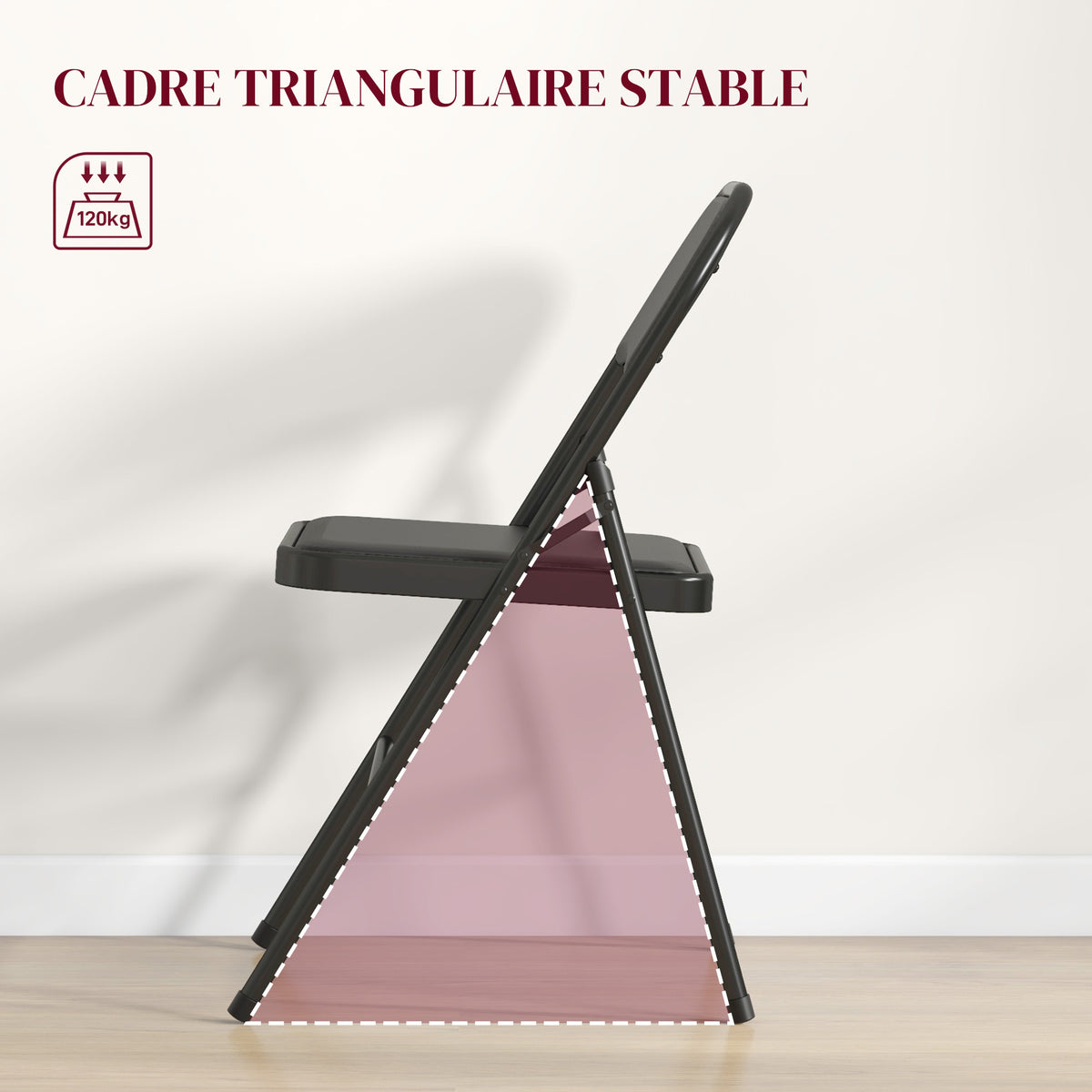 Lot de 2 chaises pliantes chaises de salle à manger portables cadre en acier dim. 45l x 46P x 78H cm noir