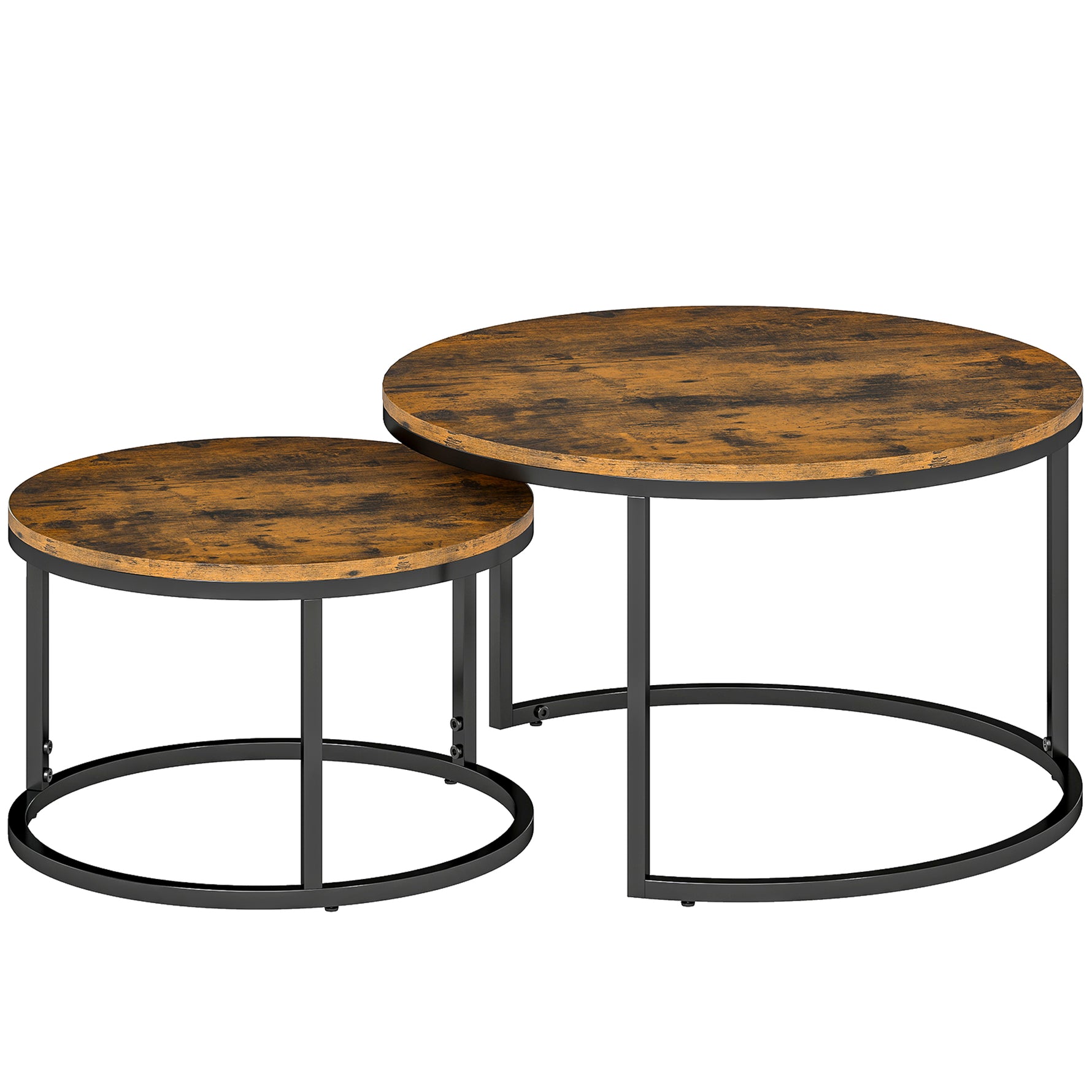 Lot de 2 tables basses gigognes empilable design industriel plateau imitation ciment pieds en métal brun rustique