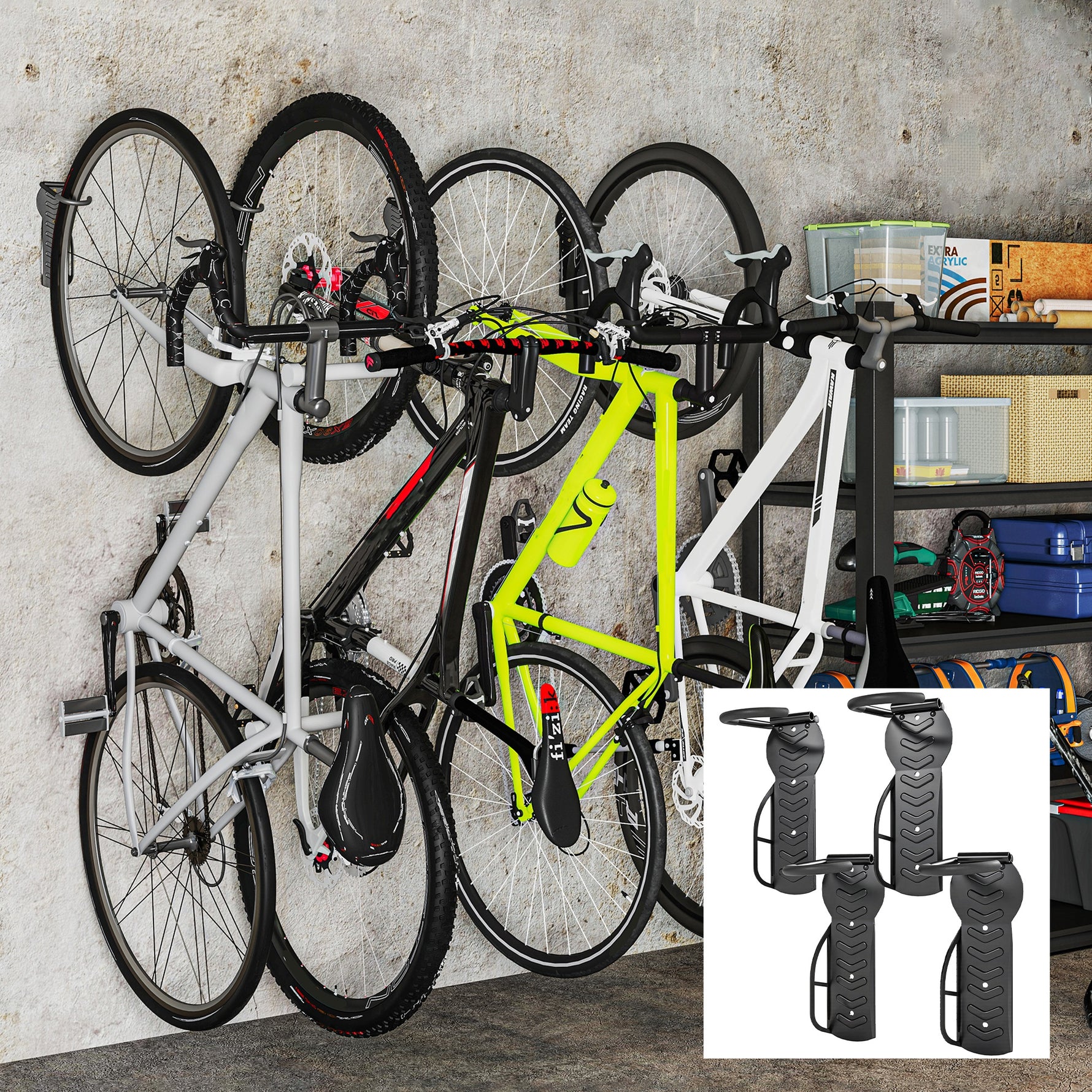 Lot de 4 support de vélo mural crochet de mur pour cintre de vélo pour intérieur et extérieur 25,5 x 10,5 x 4 cm noir