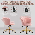 Chaise bureau en velours, chaise coiffeuse avec dossier en pétale, hauteur réglable, 69 x 64 x 80-90 cm, rose
