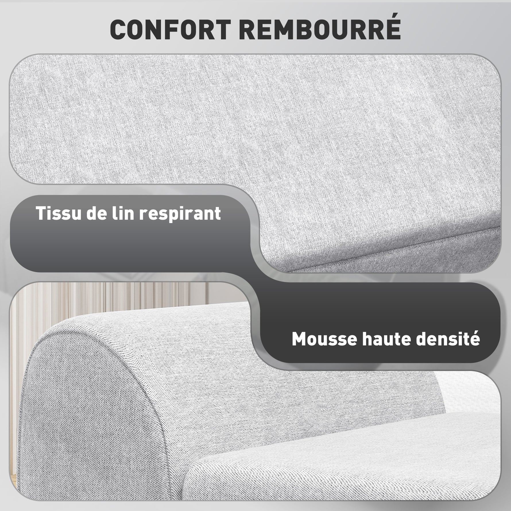 Banc de rangement 53,8L avec siège rembourré en lin et accoudoirs, pour salon, chambre, entrée, 132 x 42 x 50 cm, gris