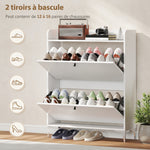 Meuble à chaussures 16 paires, armoire à chaussures avec 2 tiroirs rabattables, étagères réglables, 80x24x101cm, blanc