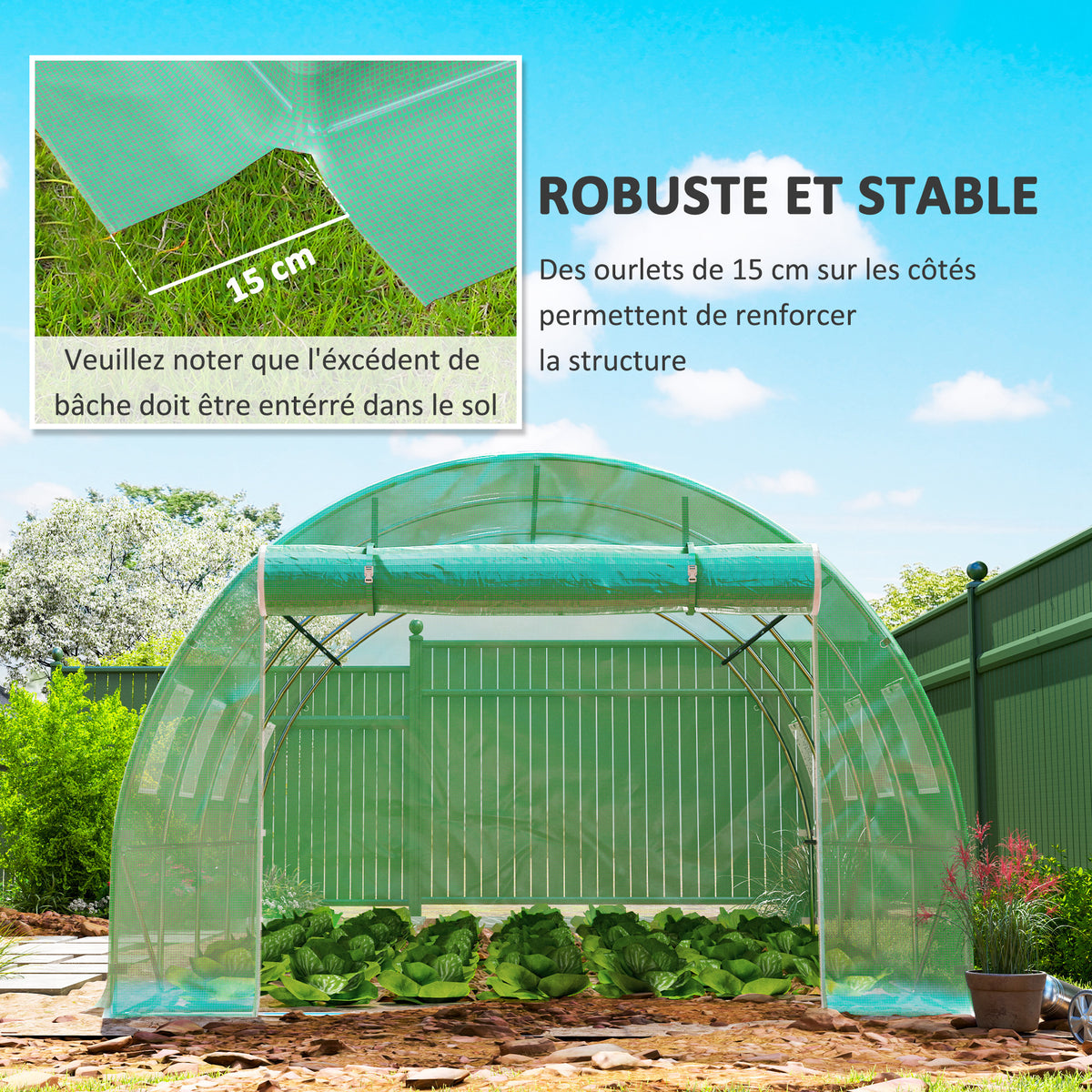 Ersatzplane für Folientunnel 12 m² 4 x 3 x 2 m PE UV-beständig wasserdicht 8 Fenster + aufrollbare Reißverschlusstür grün