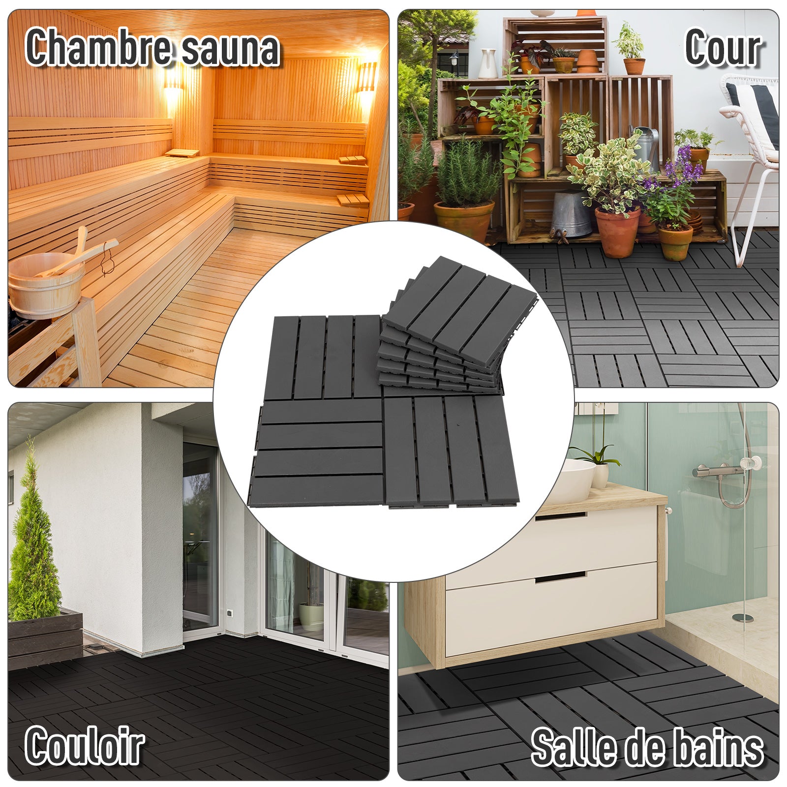Caillebotis - Dalles terrasse - Lot de 18 - emboîtables, Installation très Simple - Petits Carreaux Composite Plastique