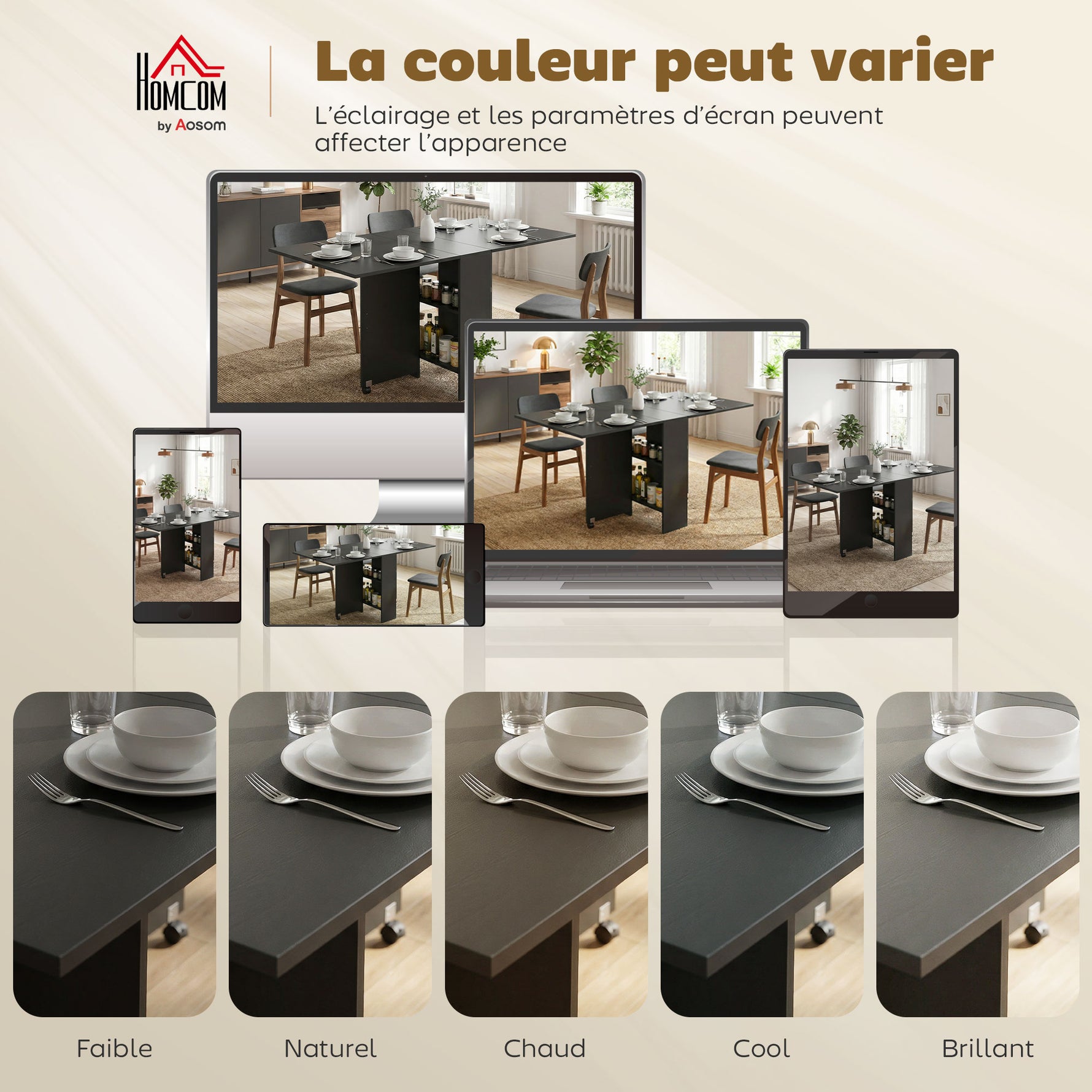Table pliante de cuisine salle à manger amovible sur roulettes 75 x 140 x 74 cm coloris noir