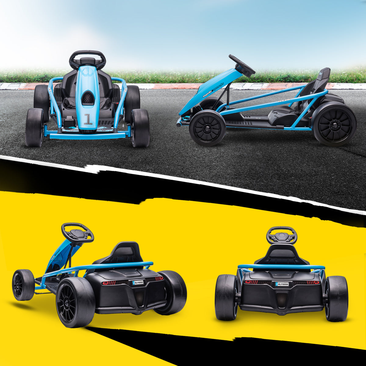 Kart Électrique pour Enfants 24 V, Go Kart avec Mode Drift, 2 Moteurs, Démarrage Progressif, 2 Vitesses 6-13 km/h, Bleu