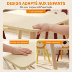 Kinderkamertafelset met 4 stoelen, 5-delig houten meubelset, rugleuningen in diervorm, afgeronde hoeken, 3-8 jaar, geel