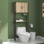 Étagère de toilettes meuble de salle de bain dessus toilette WC avec placard 2 portes et étagère ouverte