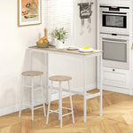 Ensemble table haute de bar + 2 tabourets structure en acier plateau aspect bois naturel 2 personnes blanc