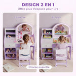 Coiffeuse pour Enfants avec Tabouret et Miroir en Acrylique à Éclairage Bicolore Coiffeuse Bureau Fille 3-8 Ans Violet