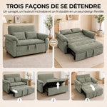 Canapé Convertible 2 Places, Canapé-Lit 3 en 1 Velours 137 cm, Dossier Réglable, Assise Large, 2 Oreillers, Vert