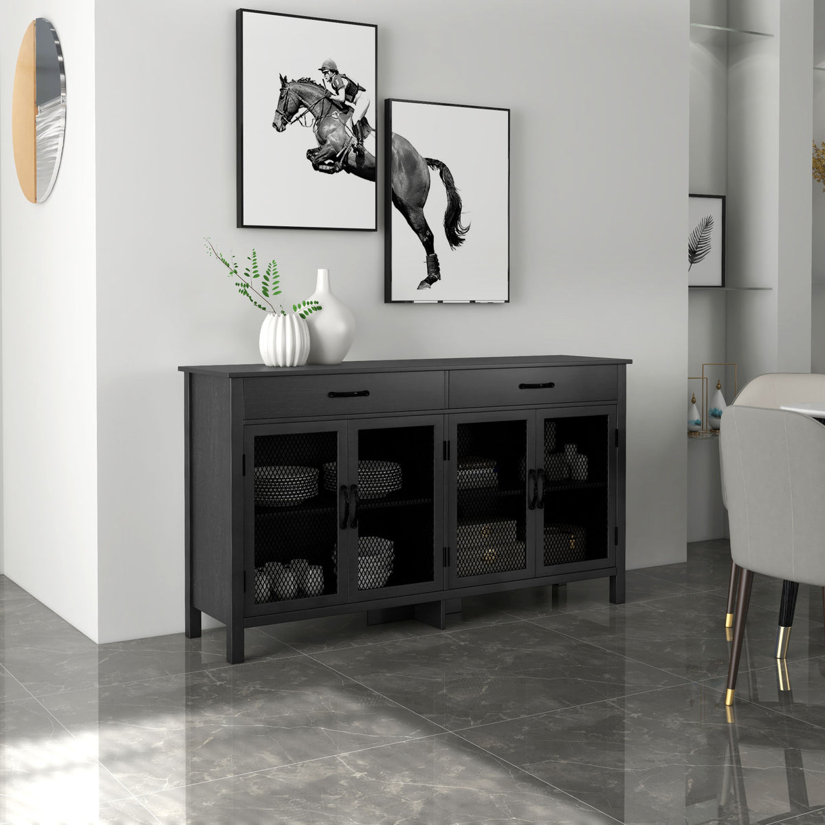Lowboard Aufbewahrungsschrank 4 Türen mit verstellbaren Einlegeböden und 2 Schubladen Industrial-Stil 150 x 40 x 85 cm schwarz