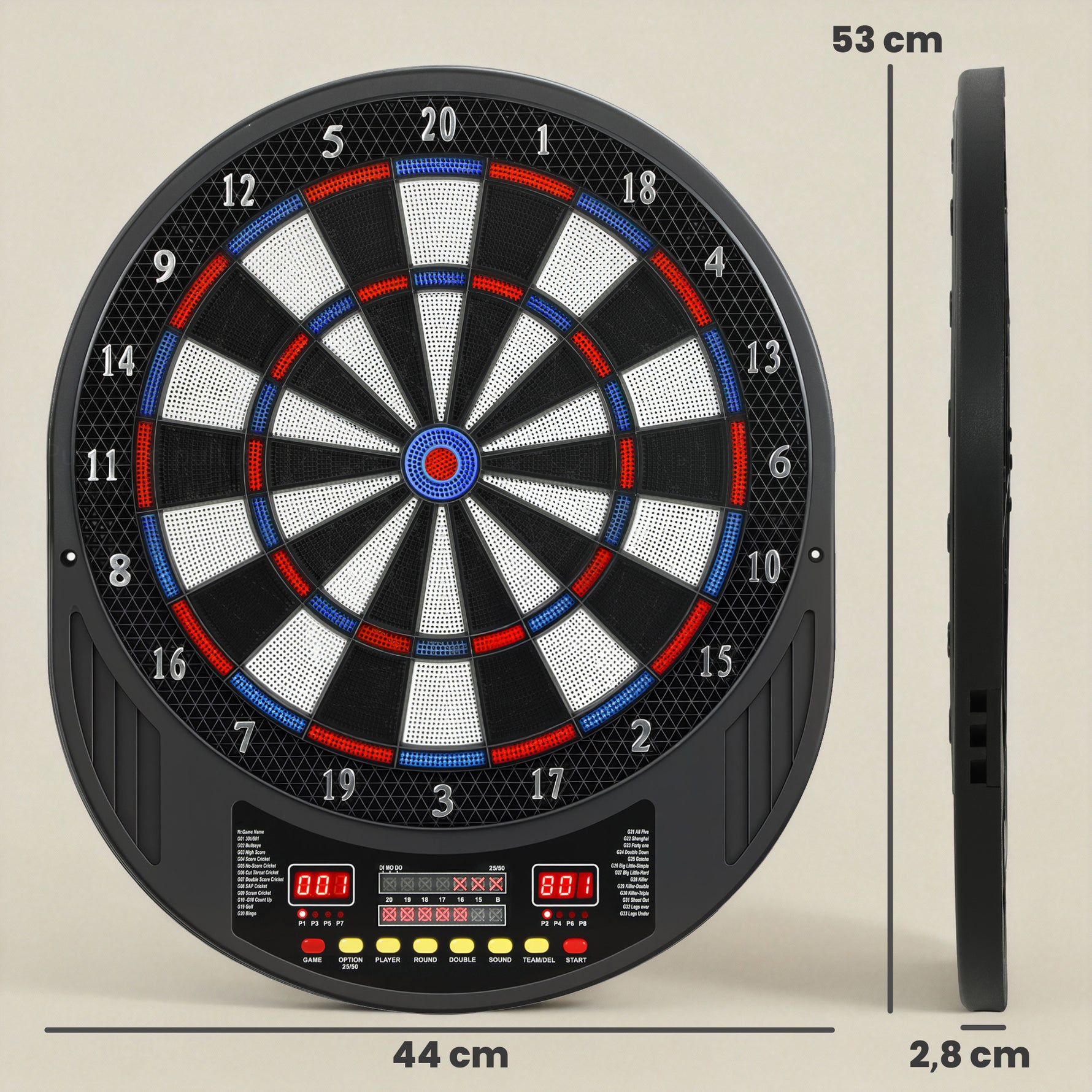 Jeu de fléchettes électronique avec embouts souples, doubles écrans LED, 33 jeux, 202 variations, jusqu'à 8 joueurs