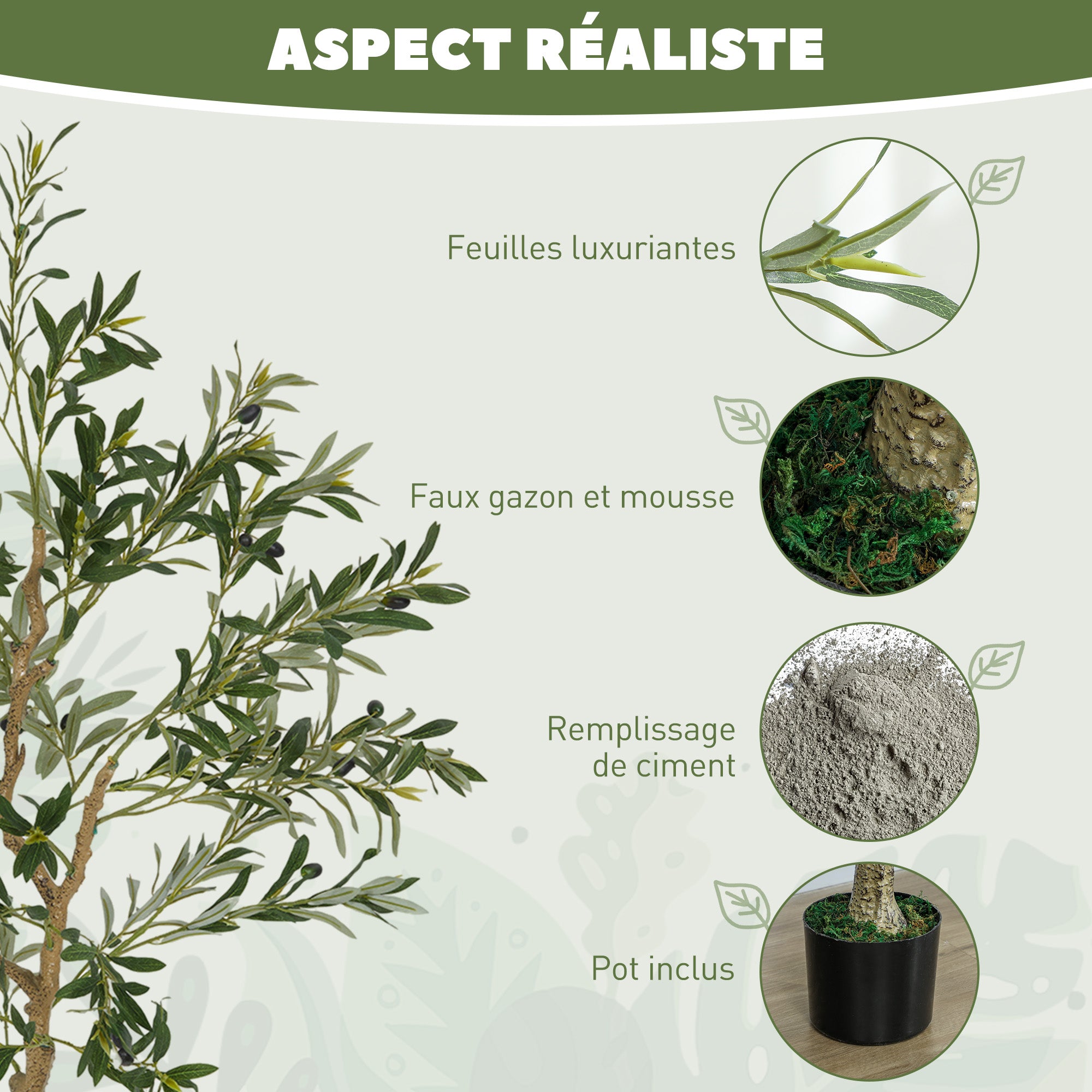Olivier artificiel 150 cm plante artificielle intérieur, fausse plante décoration pour maison, bureau, salon, chambre