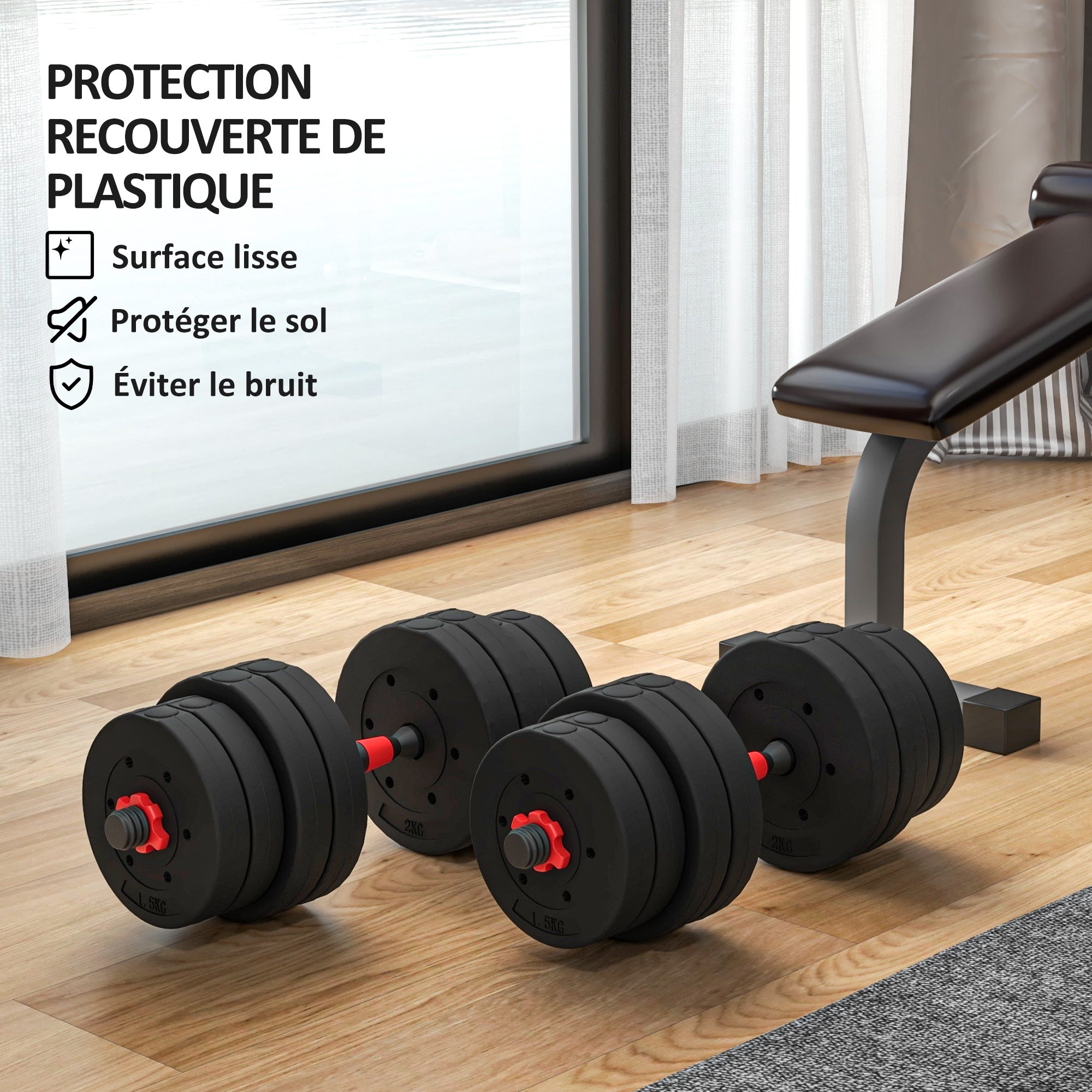 Ensemble d'haltères Courtes Total 30 Kg 2 en 1 poids réglable Barres incluses - entraînement Musculaire & haltérophilie