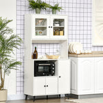 Armoire de cuisine avec 3 placards, niches, étagères réglables, portes vitrées, passe-câble, 90x40x180cm, blanc