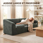 Canapé 3 places en chenille 225 cm, canapé salon rembourré moderne avec assise large, coussin à ressorts, vert foncé