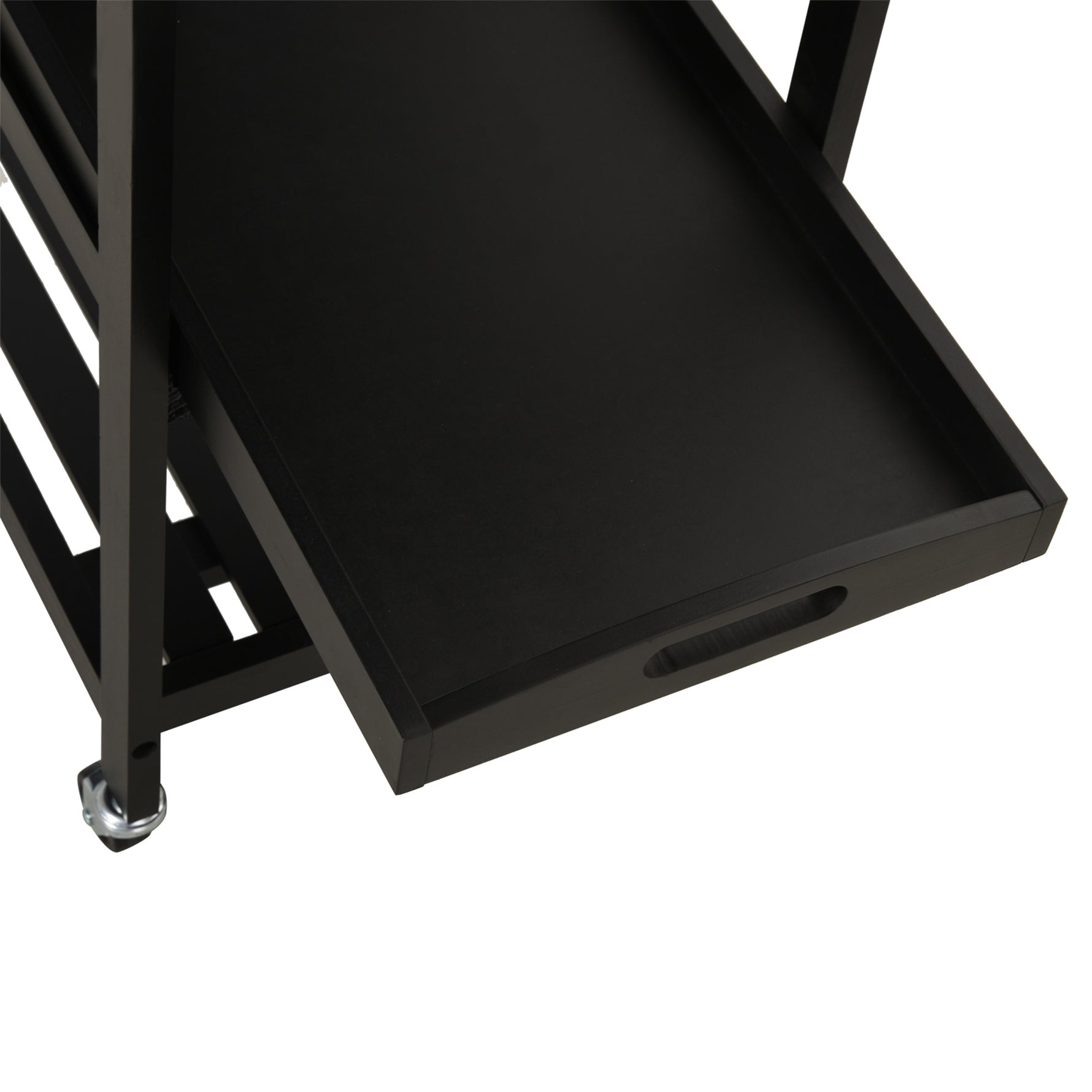 Chariot de Service desserte de Cuisine Table roulantes avec étagère rangement bouteille 60L x 40l x 85H cm Plateau en Acier INOX. Noir