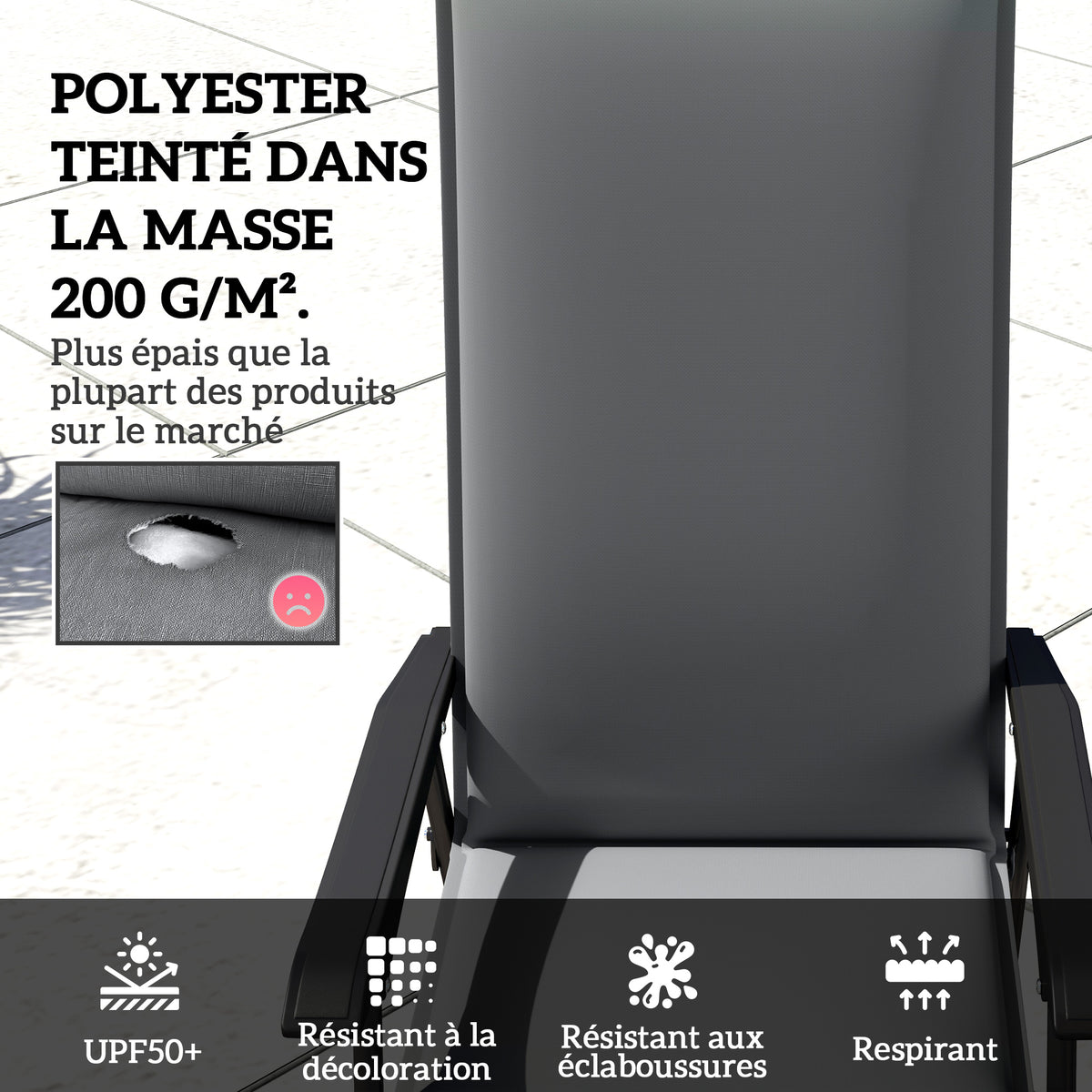 Lot de 4 coussins de chaise extérieur avec attaches et bande réglable, anti-décoloration UPF50+, 124x50x5cm, gris